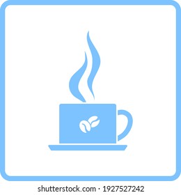 Smoking Cofee Cup Icon. Blue Frame Design. Vector Illustration.