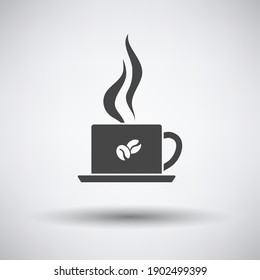 Smoking Cofee Cup Icon. Dark Gray on Gray Background With Round Shadow. Vector Illustration.