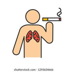 Smoking color icon. Lungs cancer. Bad habit and unhealthy lifestyle. Tobacco smoking risks. Isolated vector illustration