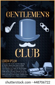 Smoking colored poster silhouette of man with bowler hat on his head and mustache with pipe vector illustration