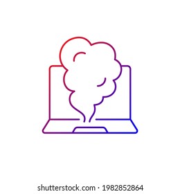 Smoking computer gradient linear vector icon. Symptom of overheating hardware. Broken notebook. System failure. Thin line color symbols. Modern style pictogram. Vector isolated outline drawing
