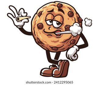 smoking Cookies cartoon mascot illustration character vector clip art hand drawn