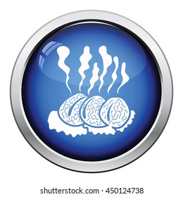 Smoking cutlet icon. Glossy button design. Vector illustration.