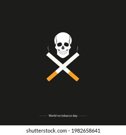 smoking is dangerous for everyone. human skull and cross cigarettes. world no tobacco day concept. vector illustrations