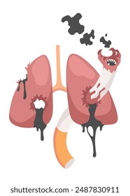 Smoking dangers icon. Smoking effect on human lung. Awareness about smoking and poison of cigarette. Resulting premature organ damage