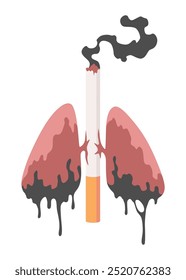 Icono de peligros de fumar. Efecto del tabaquismo en el pulmón humano. Concienciación sobre el tabaquismo y el veneno del cigarrillo. Daño orgánico prematuro resultante