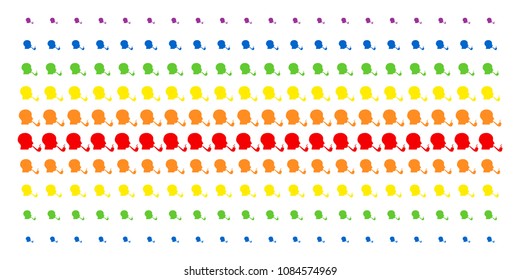 Smoking Detective icon spectrum halftone pattern. Vector pictograms organized into halftone array with vertical rainbow colors gradient. Designed for backgrounds, covers,