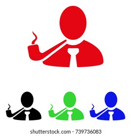 Smoking Detective icon. Vector illustration style is a flat iconic smoking detective symbol with black, red, green, blue color variants. Designed for web and software interfaces.