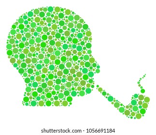 Smoking Detective mosaic of circle elements in various sizes and green color tinges. Vector round elements are grouped into smoking detective composition. Organic design concept.