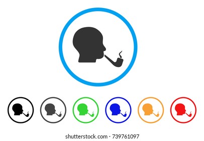 Smoking Detective rounded icon. Style is a flat gray symbol inside light blue circle with bonus colored variants. Smoking Detective vector designed for web and software interfaces.