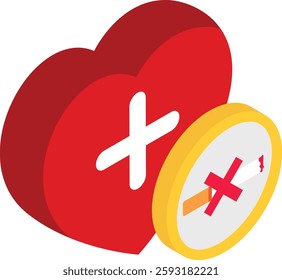 smoking effects on heart disease isometric Concept, e-cigarettes are not harm-free Vector color icon Design, No Tobacco day Symbol, Quit smoking Sign, Cigarette or Smoker Stock Illustration