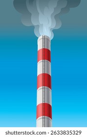 Smoking factory chimney on blue background. Vector illustration