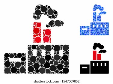 Smoking factory composition of circle elements in various sizes and color tints, based on smoking factory icon. Vector circle elements are united into blue illustration.