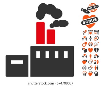 Smoking Factory pictograph with bonus valentine pictograph collection. Vector illustration style is flat iconic symbols for web design, app user interfaces.