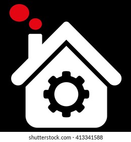 Smoking Factory vector icon. Style is bicolor flat icon symbol, red and white colors, black background.