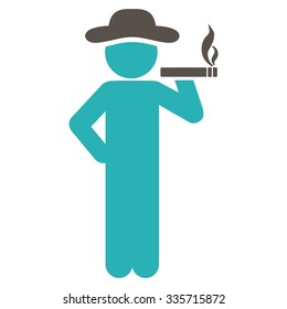Smoking Fellow vector icon. Style is bicolor flat symbol, grey and cyan colors, rounded angles, white background.