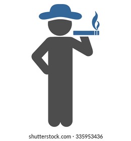 Smoking Fellow vector icon. Style is bicolor flat symbol, cobalt and gray colors, rounded angles, white background.