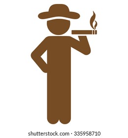 Smoking Fellow vector icon. Style is flat symbol, brown color, rounded angles, white background.
