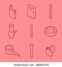 Smoking flat outline isometric set