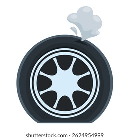 Smoking flat tire representing car trouble, breakdown, and the need for roadside assistance, emphasizing vehicle maintenance and safety