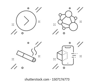 Smoking, Forward and Integrity line icons set. Augmented reality sign. Cigarette, Next direction, Social network. Phone simulation. Business set. Line smoking outline icon. Vector