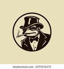 smoking frog vintage logo illustration