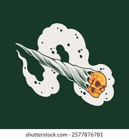 smoking ganja skull vector illustration for tshirt design, logo, or stickers