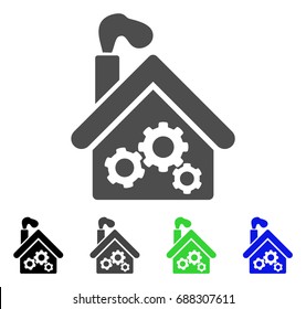 Smoking Garage Factory flat vector illustration. Colored smoking garage factory, gray, black, blue, green icon variants. Flat icon style for web design.