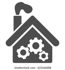 Smoking Garage Factory vector icon. Illustration style is a flat iconic grey symbol on a white background.