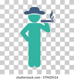 Smoking Gentleman icon. Vector illustration style is flat iconic bicolor symbol, cobalt and cyan colors, transparent background. Designed for web and software interfaces.