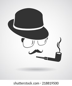 Smoking gentleman. Vintage design elements set like retro man (hats, eyeglasses, moustaches, pipe). Hipster fashion. Man style. Vector illustration. 