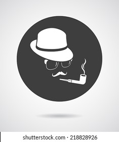 Smoking gentleman. Vintage design elements set like retro man (hats, eyeglasses, moustaches, pipe). Hipster fashion. Man style. Vector illustration. 