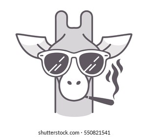 Smoking giraffe in sunglasses Vector Logo Mascot