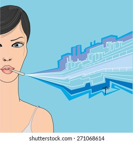 Smoking girl vector illustration