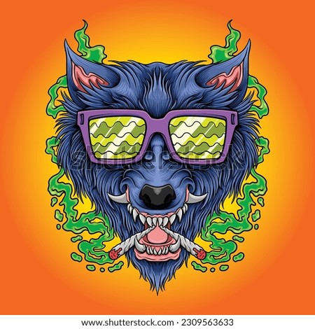 Smoking Glasess Cool Wolf Logo