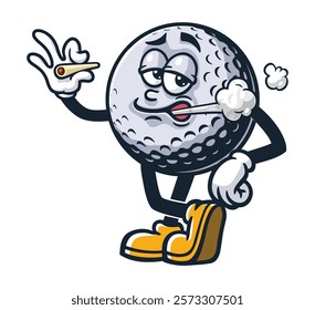 Smoking Golf Ball,       Cartoon Character Mascot Illustration Vector Clip-art Hand-drawn Logo Design