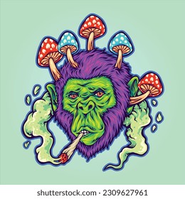 Smoking gorilla glue funk haze strains illustrations vector illustrations for your work logo, merchandise t-shirt, stickers and label designs, poster, greeting cards advertising business company