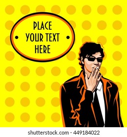 Smoking guy with cigarette yellow background comic cartoon retro style
