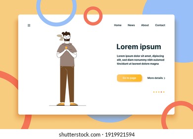 Fumador usando smartphone. Hombre con mensaje de texto de cigarrillos ilustración vectorial plana. Fumar, adicción, concepto de hábito no saludable para banner, diseño de sitios web o página web de aterrizaje