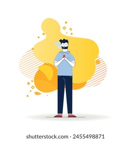 Smoking guy using smartphone. Man with cigarette texting message flat vector illustration. Smoking, addiction, unhealthy habit concept for banner, website design or landing web page