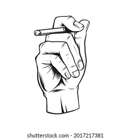 Smoking hand illustration ,Vintage style ,Monochrome color ,with outline