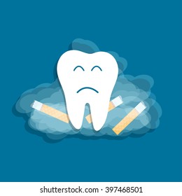 Smoking harmful to teeth. Cigarette smoke, bad habits concept