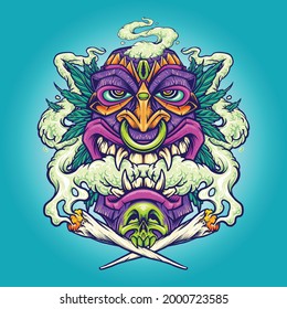 Smoking Hawaian Tiki Weed Leaf Vector illustrations for your work Logo, mascot merchandise t-shirt, stickers and Label designs, poster, greeting cards advertising business company or brands.