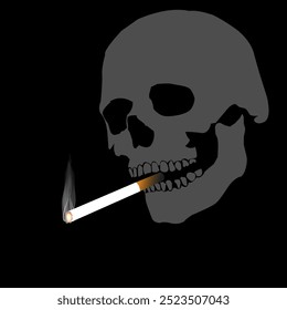 Smoking head. Skull. Banner. Smoldering cigarette