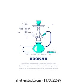 Smoking hookah concept. Shisha banner. Smoke pipe and relaxation. Flat style line art lounge bar and menu hookah illustration