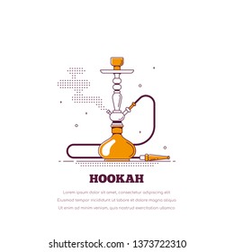 Smoking hookah concept. Shisha banner. Smoke pipe and relaxation. Flat style line art lounge bar and menu hookah illustration