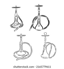 Smoking Hookah Lounge Cafe Tool Vintage Vector. Silicone Rubber Compounds Used For Hookah Hoses Instead Of Leather And Wire. Relaxation Accessory Monochrome Designed In Retro Style Illustration