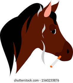 Smoking horse, illustration, vector on white background.