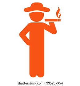 Smoking Human Figure vector icon. Style is flat symbol, orange color, rounded angles, white background.