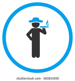 Smoking Human Figure vector icon. Style is bicolor flat circled symbol, blue and gray colors, rounded angles, white background.